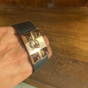 Black and gold vegan leather adjustable bracelet